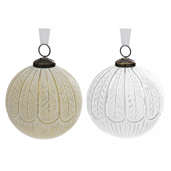 4\" Glass Deco White Painted Ornament Gold Silver - Set of 4 Christmas Ornaments