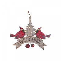 Wooden 'Welcome' Double Cardinal Wall Hanging