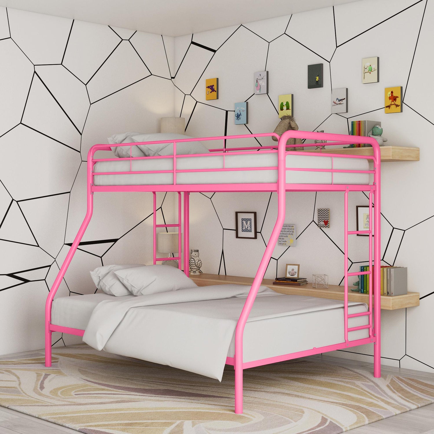 Pink bunk bed twin over full discount