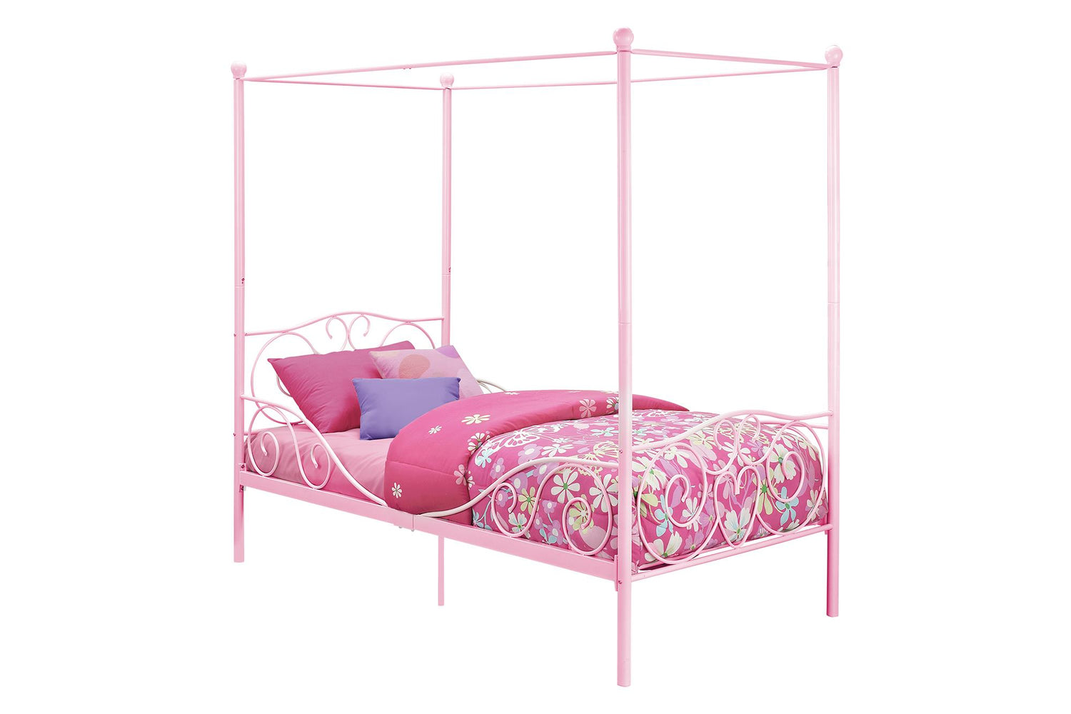 Atwater Living Whimsical Twin Metal Canopy Bed In Pink