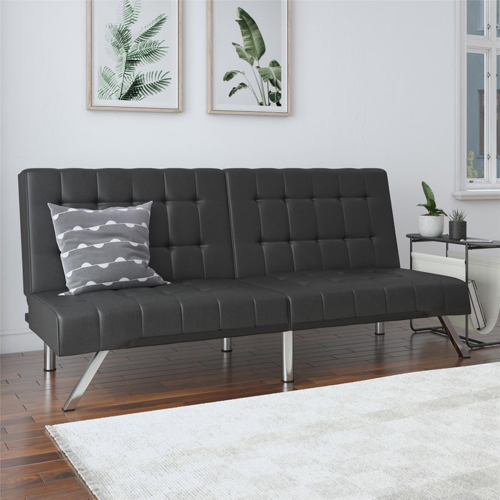 Dorel Home Atwater Living Elvia Convertible Faux Leather Futon - Black Faux Leather