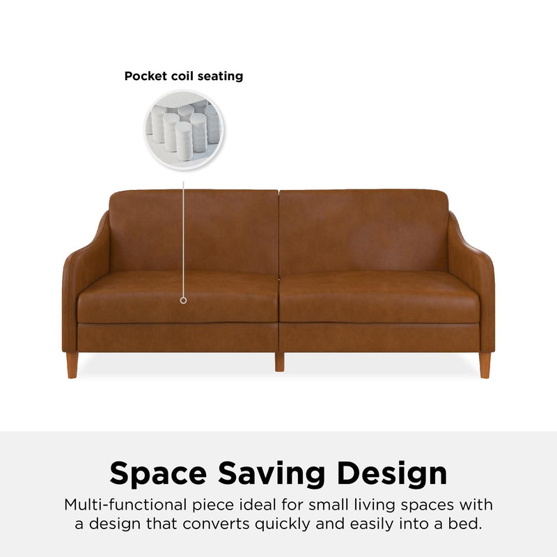 Atwater Living Jodi Coil Faux Leather Futon Camel The Brick