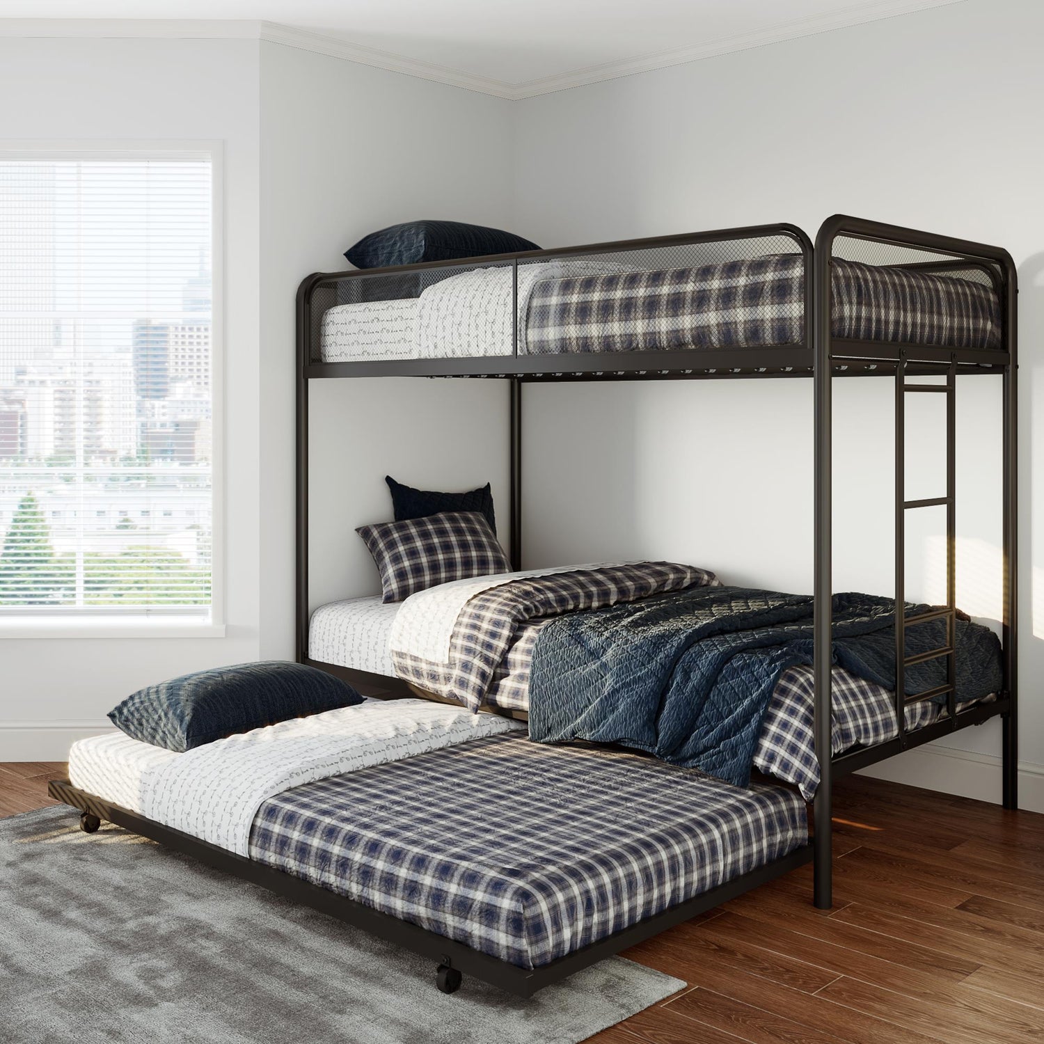 Atwater Living Elia Triple Twin Metal Bunk Bed Black The Brick