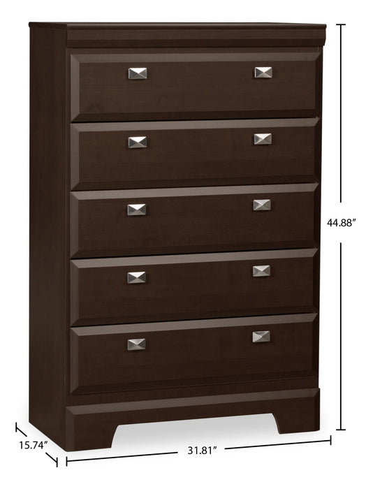 Yorkdale Bedroom Chest of Drawers, 5-Drawer, 31.1\"W x 47.4\"H, Made in Canada - Brown