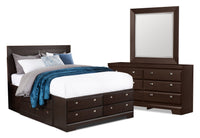 Yorkdale 5-Piece Full 12 Drawer Storage Bedroom Package – Dark Brown