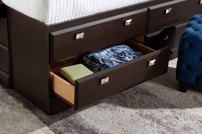 Yorkdale 12-Drawer Platform Bed with Headboard & Storage Frame, Made in Canada, Brown - Full Size