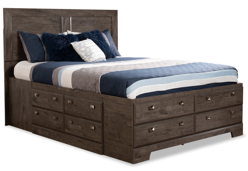 Yorkdale Grey Queen Storage Bed - {Contemporary} style Bed in Alabaster Oak {Engineered Wood}
