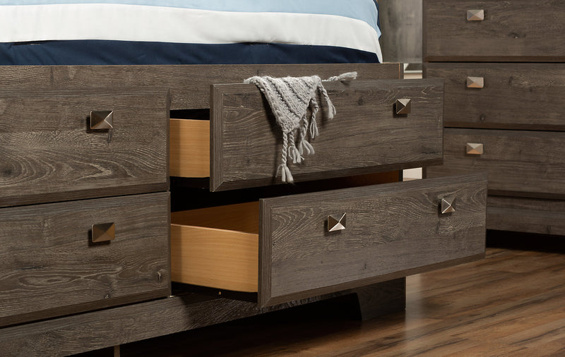 Yorkdale 12-Drawer Platform Bed with Headboard & Storage Frame, Made in Canada, Grey - Queen Size