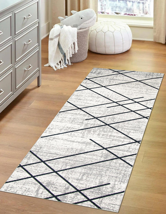 Damali Ivory/Blue Machine Washable Area Rug - 2'6\" x 8'0\"