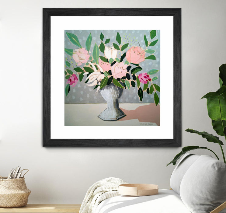 \"Spring Florals 1\" Matted and Framed Black 30x30 Wall Art