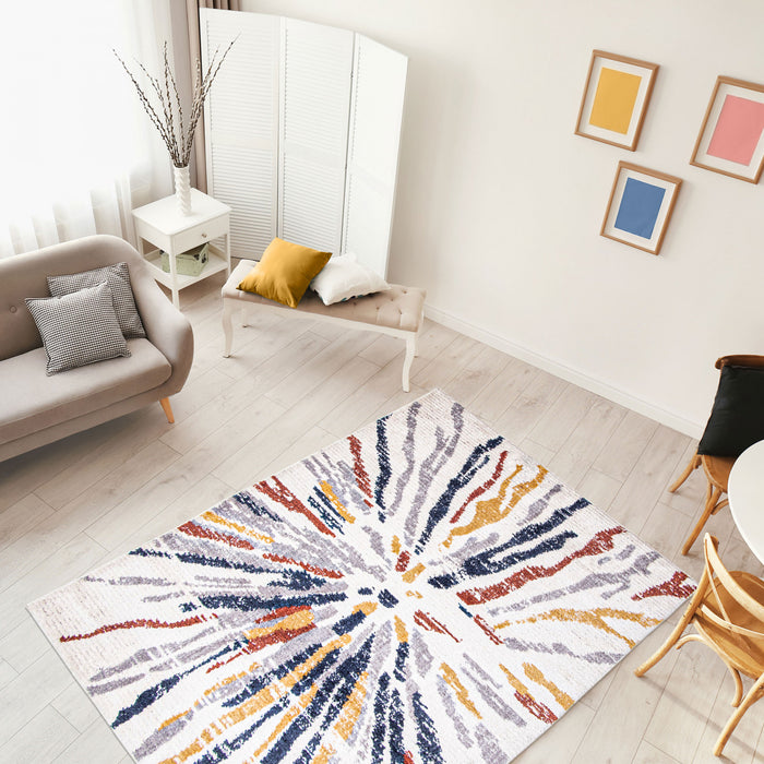Paloma Sunburst Navy, White Area Rug - 8'0\" x 10'0\"