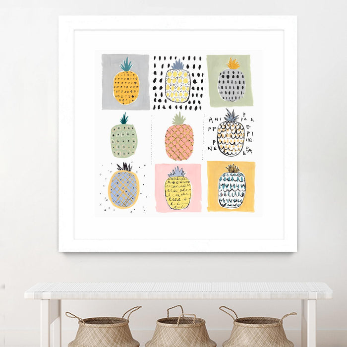 \"Nine Pineapples\" Matted and Framed White 36x36 Wall Art