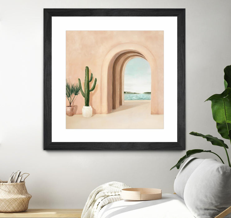 \"Coastal Arch\" Matted and Framed Black 36x36 Wall Art