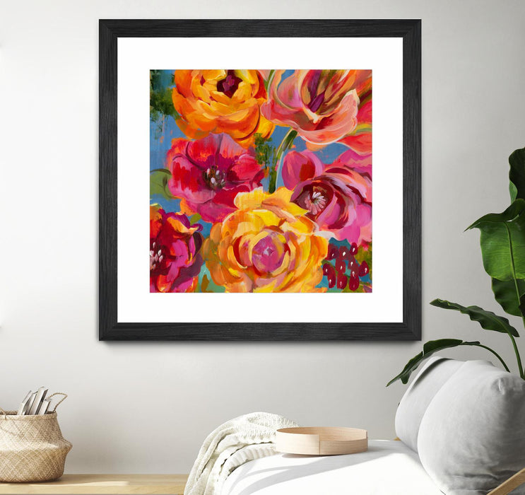 \"Spring Bouquet V32\" Matted and Framed Black 36x36 Wall Art