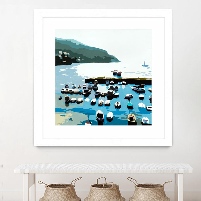 \"Boats\" Matted and Framed White 36x36 Wall Art