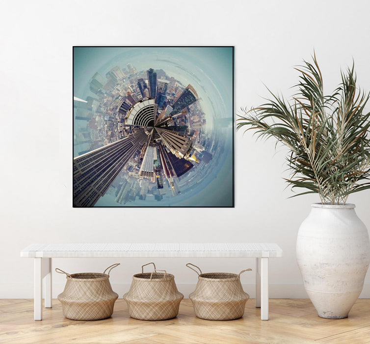 \"City Center I\" Canvas Framed Black 20x20 Wall Art