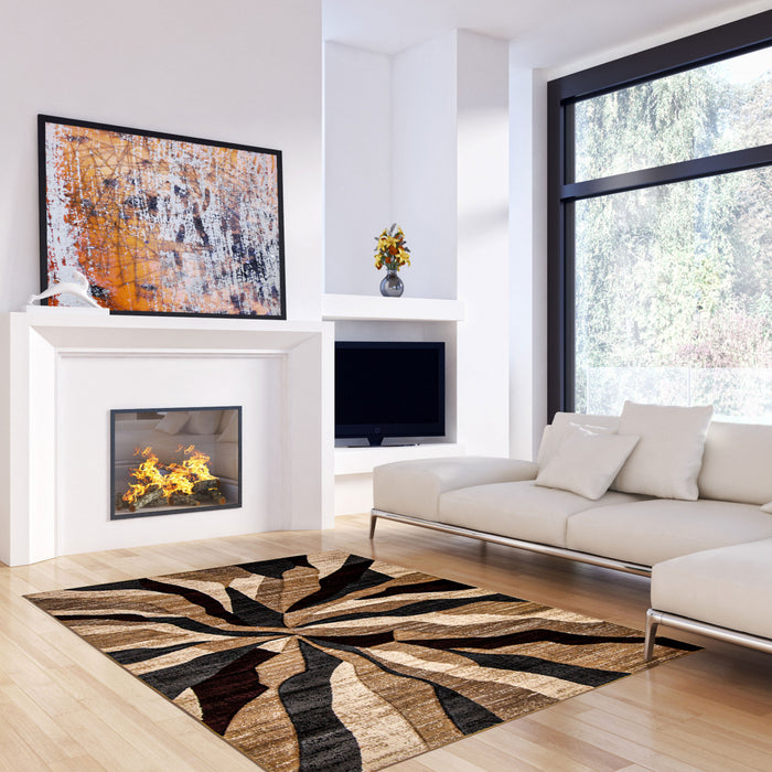 Mayoree Brown, Beige & Black Area Rug - 6'7\" X 9'6\" 