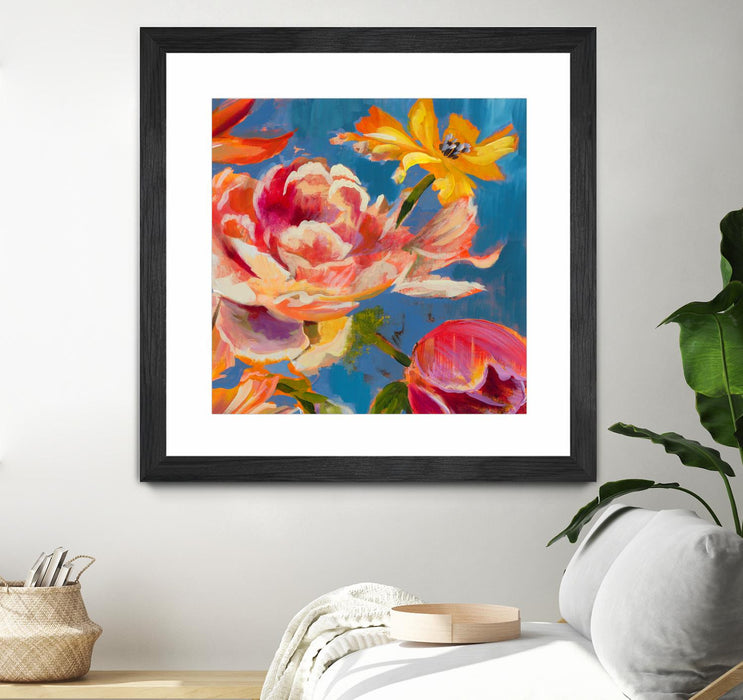 \"Spring Bouquet V31\" Matted and Framed Black 30x30 Wall Art