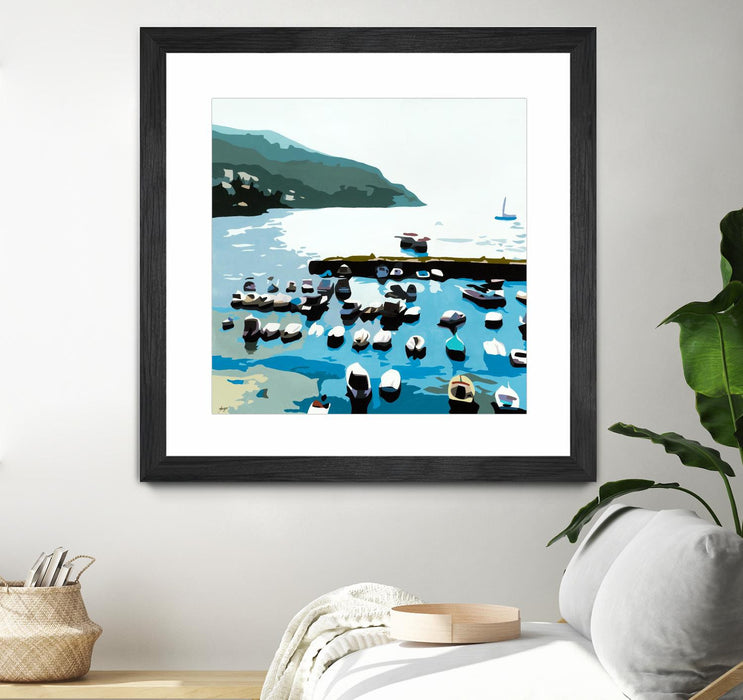 \"Boats\" Matted and Framed Black 36x36 Wall Art
