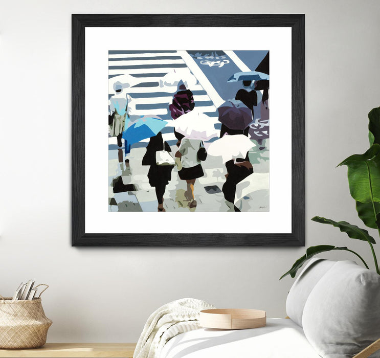 \"April Showers\" Matted and Framed Black 36x36 Wall Art