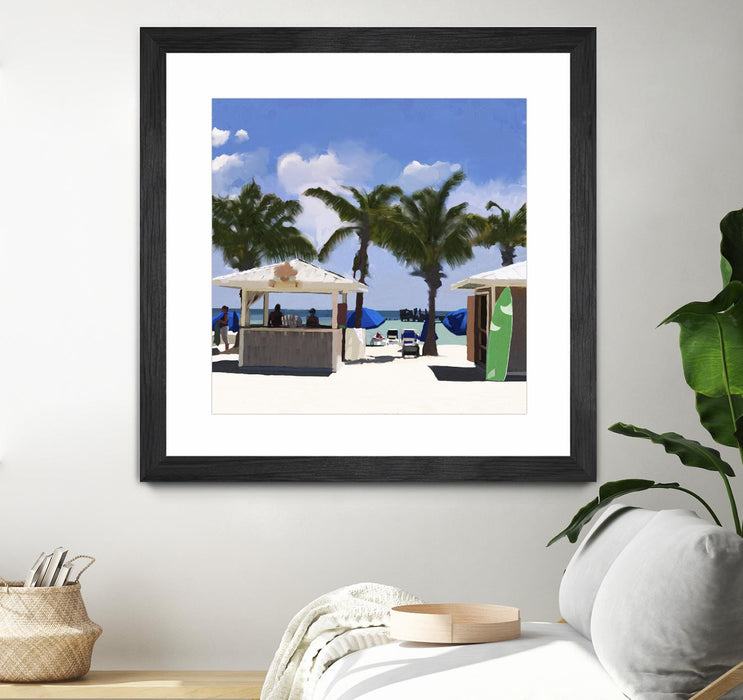 \"Key West Cabana I\" Matted and Framed Black 30x30 Wall Art