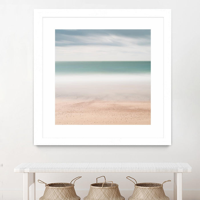 \"Beach, Sea, Sky\" Matted and Framed White 36x36 Wall Art