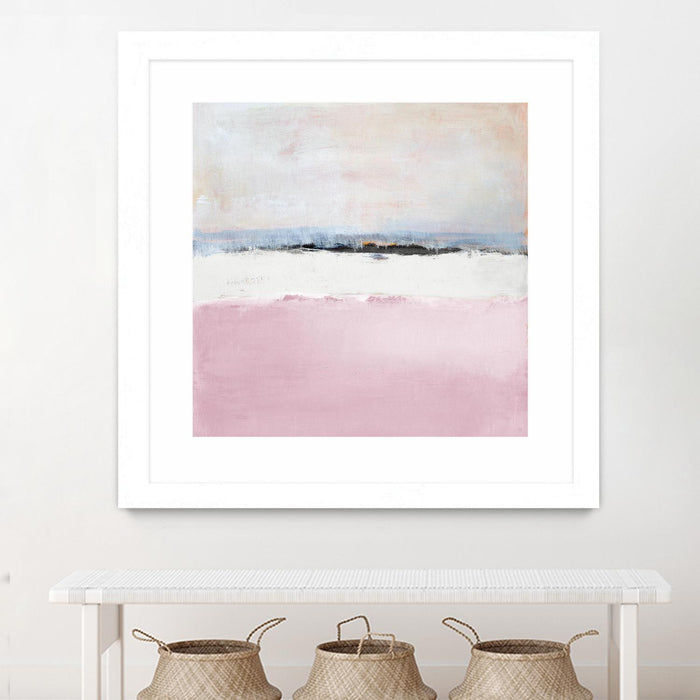 \"Pink Sea Abstract\" Matted and Framed White 36x36 Wall Art