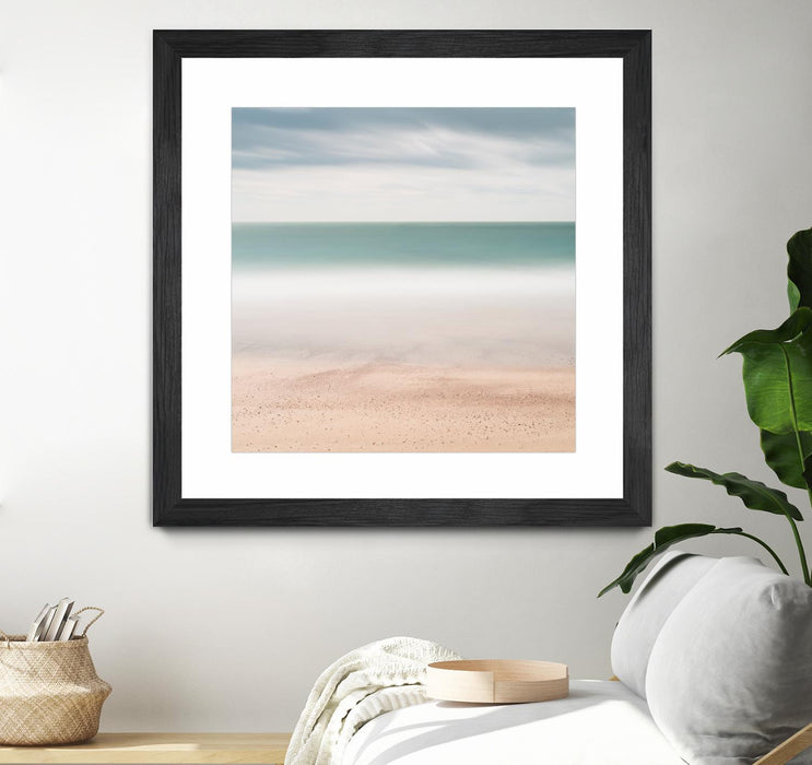\"Beach, Sea, Sky\" Matted and Framed Black 36x36 Wall Art
