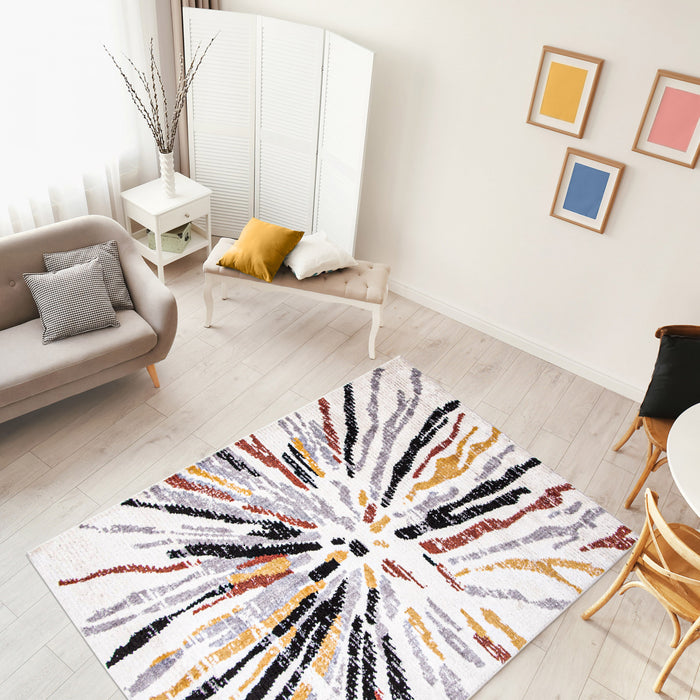 Paloma Sunburst Black, White Area Rug - 6'7\" x 9'6”