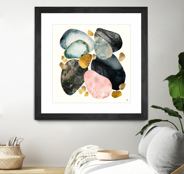 \"Pebble Abstract\" Matted and Framed Black 30x30 Wall Art