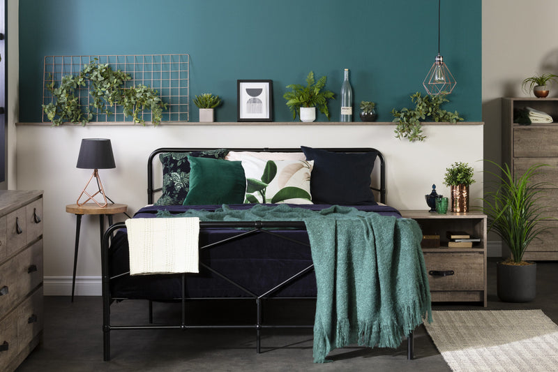 Sazena Full Geometric Metal Platform Bed - Matte Black