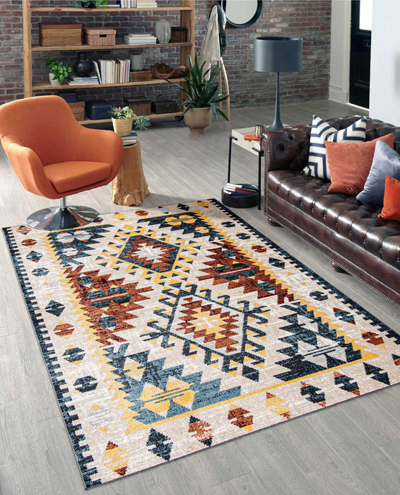 Mosaic Taupe/Copper Machine Washable Area Rug - 6'0\" x 9'0\"