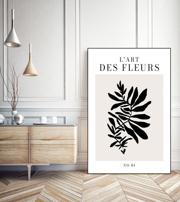 \"L'art Des Fleurs\" Canvas Framed Black 24x36 Wall Art