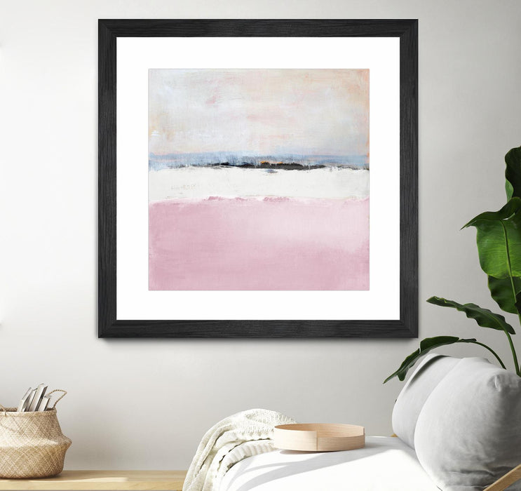 \"Pink Sea Abstract\" Matted and Framed Black 36x36 Wall Art