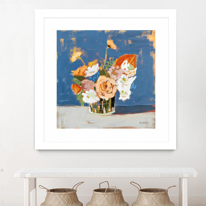 \"Peach And White Bouquet\" Matted and Framed White 36x36 Wall Art