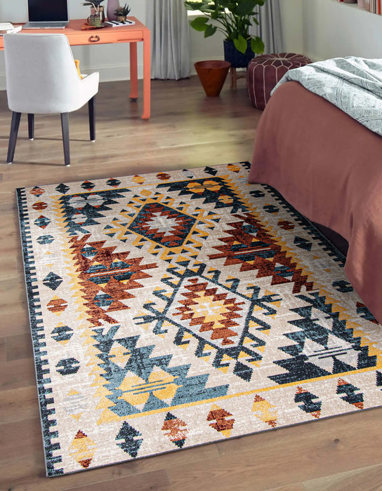 Mosaic Taupe/Copper Machine Washable Area Rug - 6'0\" x 9'0\"