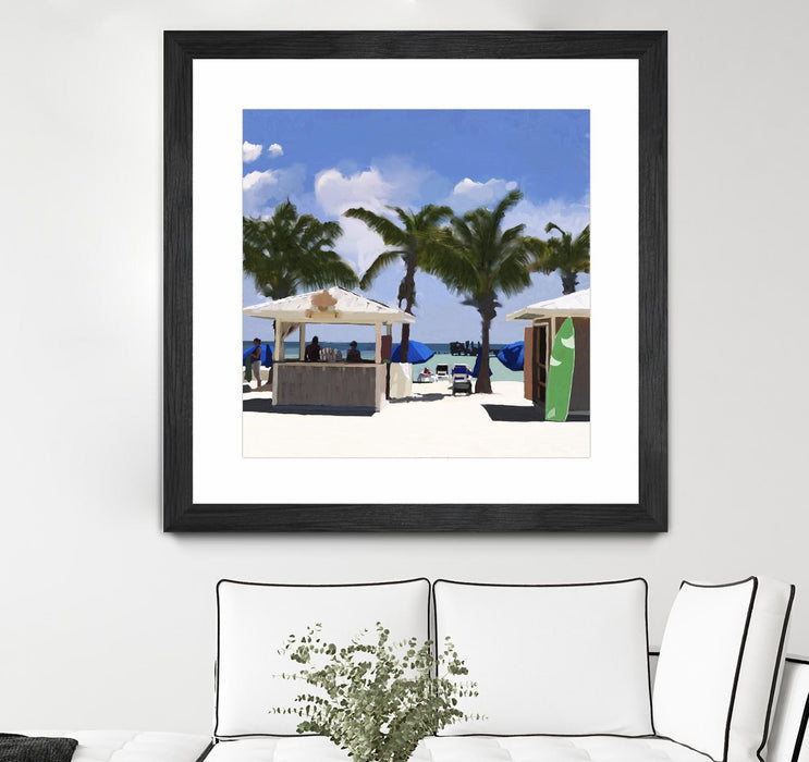 \"Key West Cabana I\" Matted and Framed Black 30x30 Wall Art