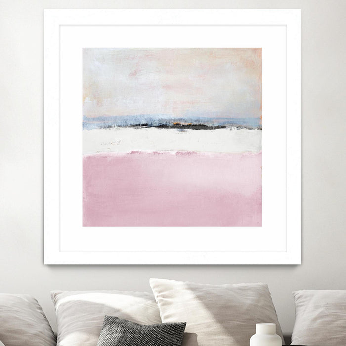 \"Pink Sea Abstract\" Matted and Framed White 36x36 Wall Art