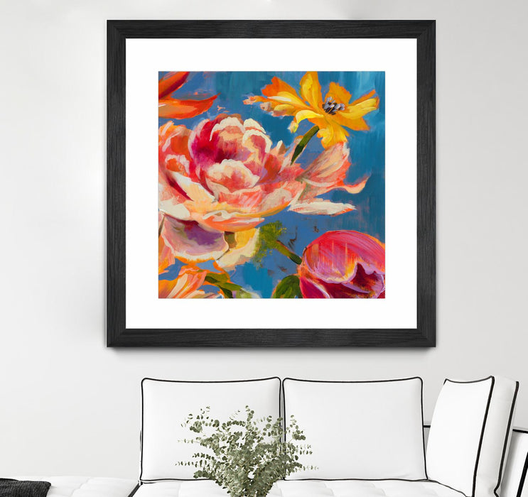 \"Spring Bouquet V31\" Matted and Framed Black 30x30 Wall Art