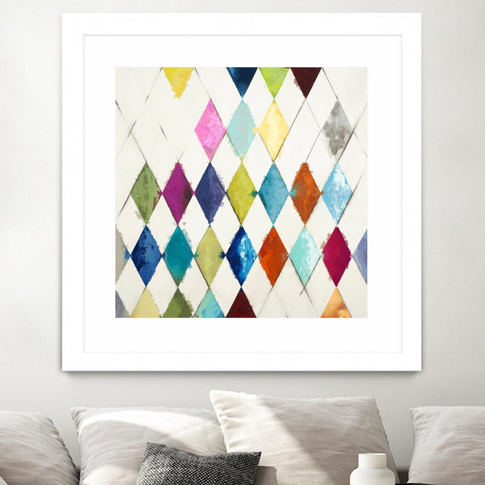 \"Diamonds\" Matted and Framed White 36x36 Wall Art