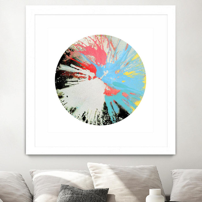 \"Spin Art 10\" Matted and Framed White 36x36 Wall Art