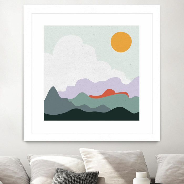 \"Mountainous I\" Matted and Framed White 36x36 Wall Art