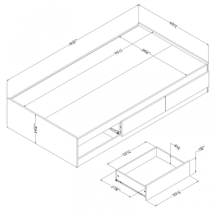 Fynn Twin Mates Bed With 3 Drawers - Grey Oak