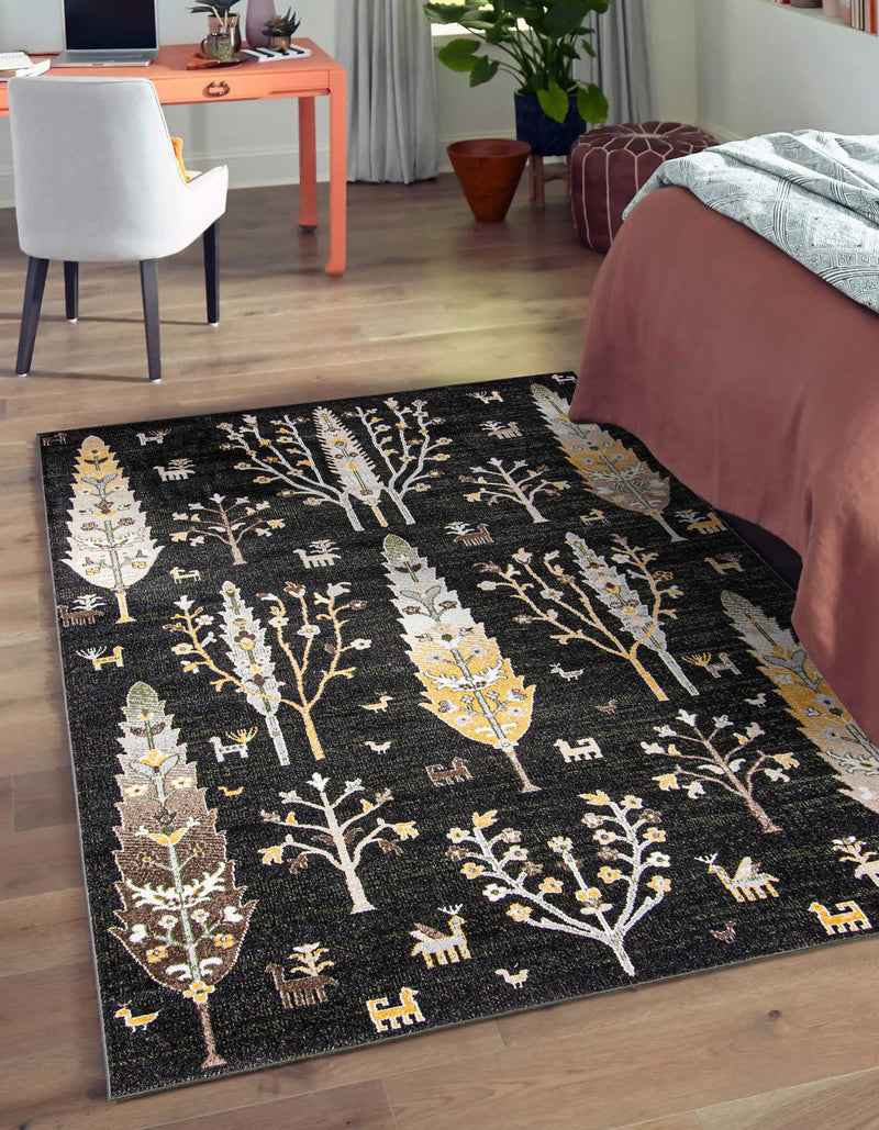 Pine Black Machine Washable Area Rug - 6'0