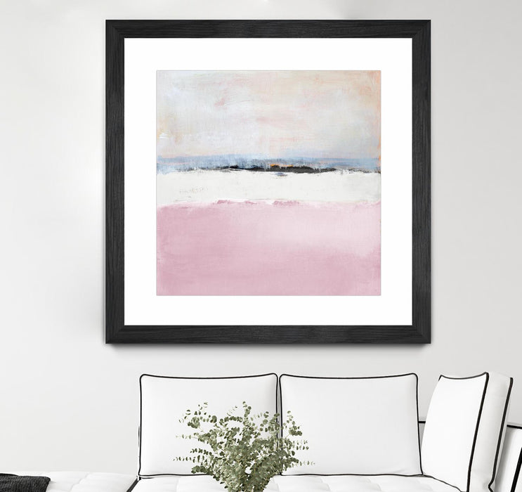 \"Pink Sea Abstract\" Matted and Framed Black 36x36 Wall Art