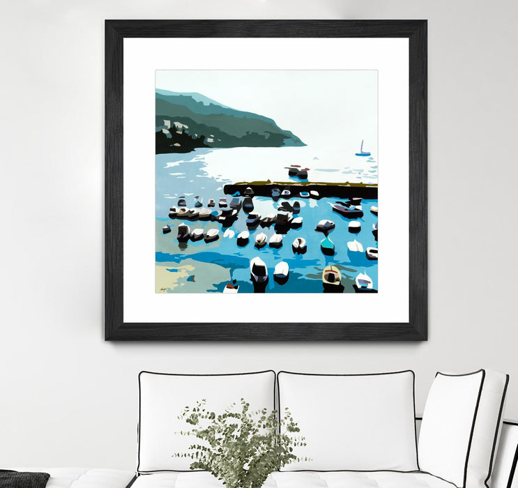 \"Boats\" Matted and Framed Black 36x36 Wall Art