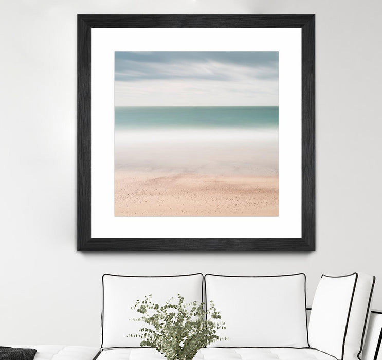 \"Beach, Sea, Sky\" Matted and Framed Black 30x30 Wall Art