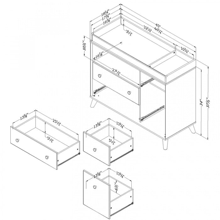 Yodi Wide Changing Table With Drawers - Natural Walnut and White