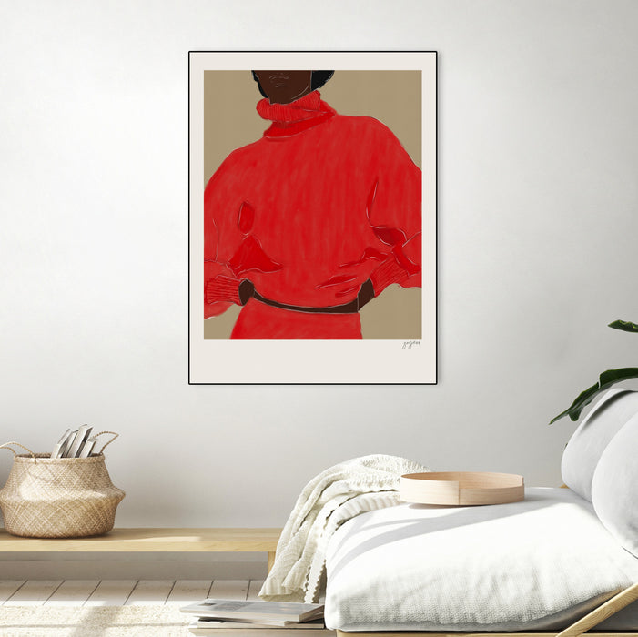 \"Woman In Red\" Canvas Framed Black 18x24 Wall Art