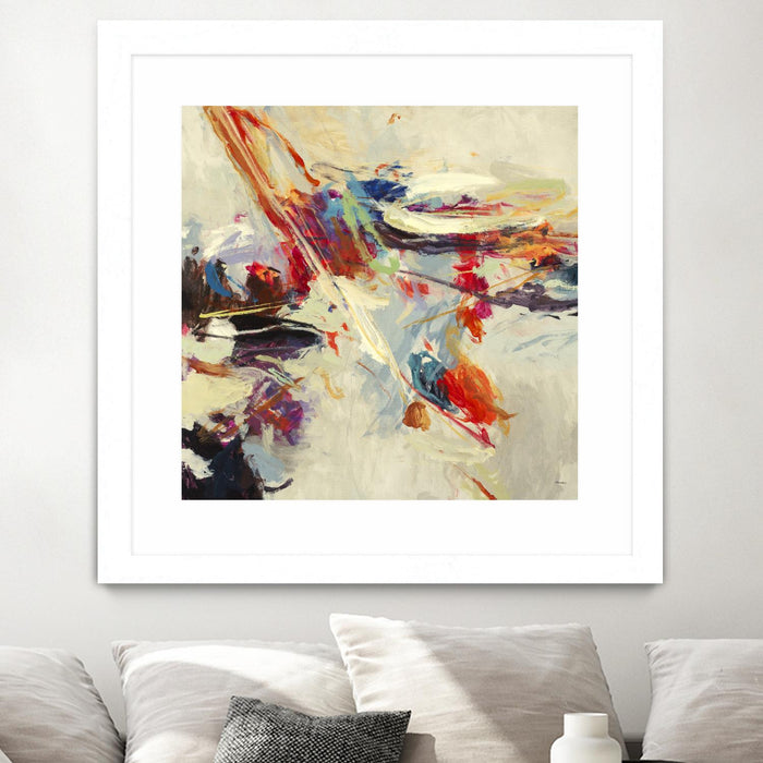\"Positive Energy I\" Matted and Framed White 36x36 Wall Art